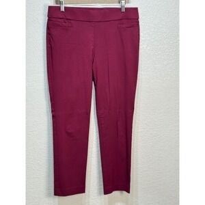 Liz Claiborne Career Petite Pants Womens 12P‎ Burgundy Pull On Stretch Tapered